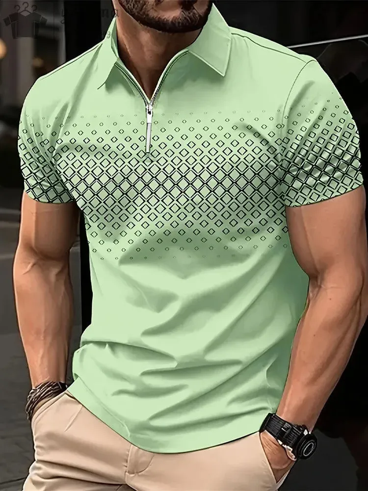 Men Polo Zipper Polo Shirt Solid Golf Tops Daily Outdoor Tees Business Casual Style Shirts Loose Oversized Men T-Shirt Clothing