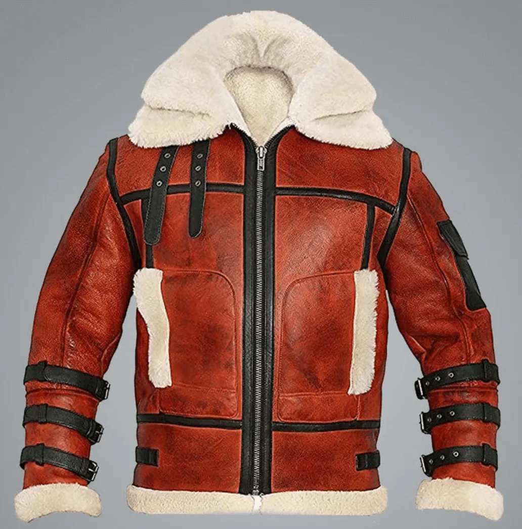 Mens B3 Shearling Sheepskin Bomber Flying Red Jacket