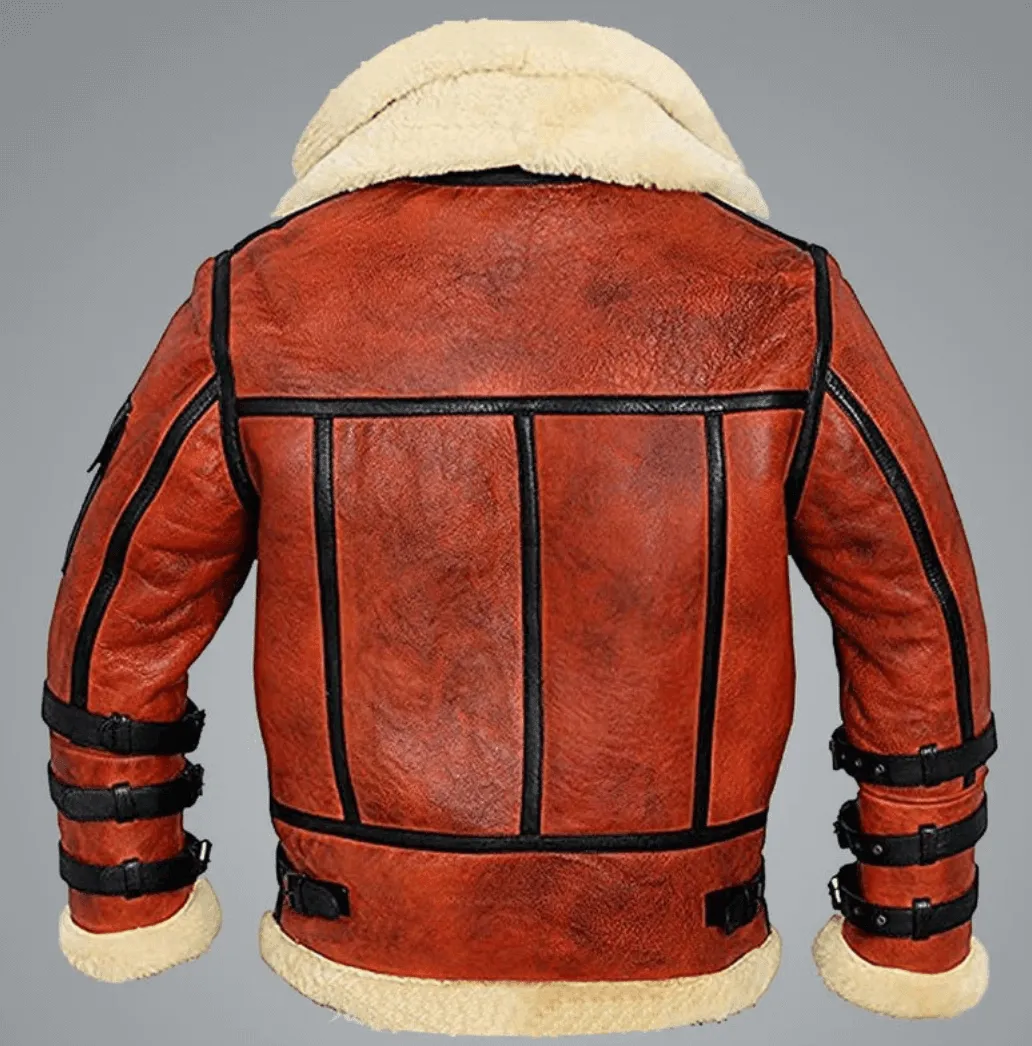 Mens B3 Shearling Sheepskin Bomber Flying Red Jacket