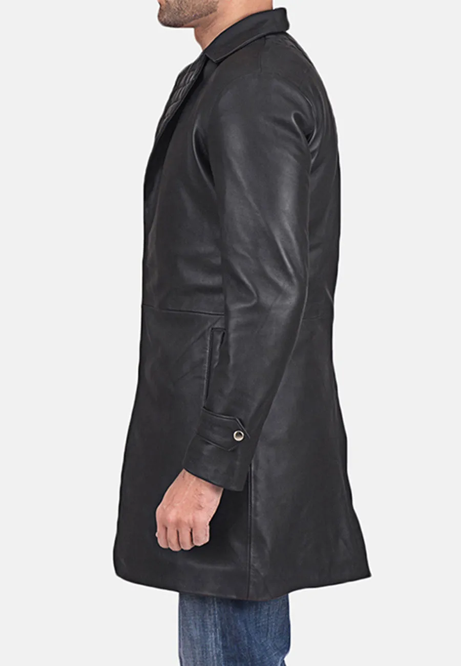 Men’s Black Leather Trench Coat