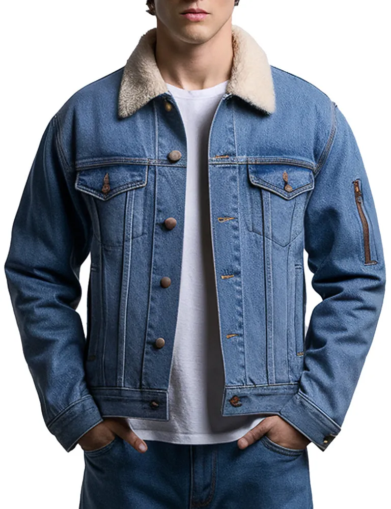 Men's Blue Chorus Denim Jacket with Sherpa Collar