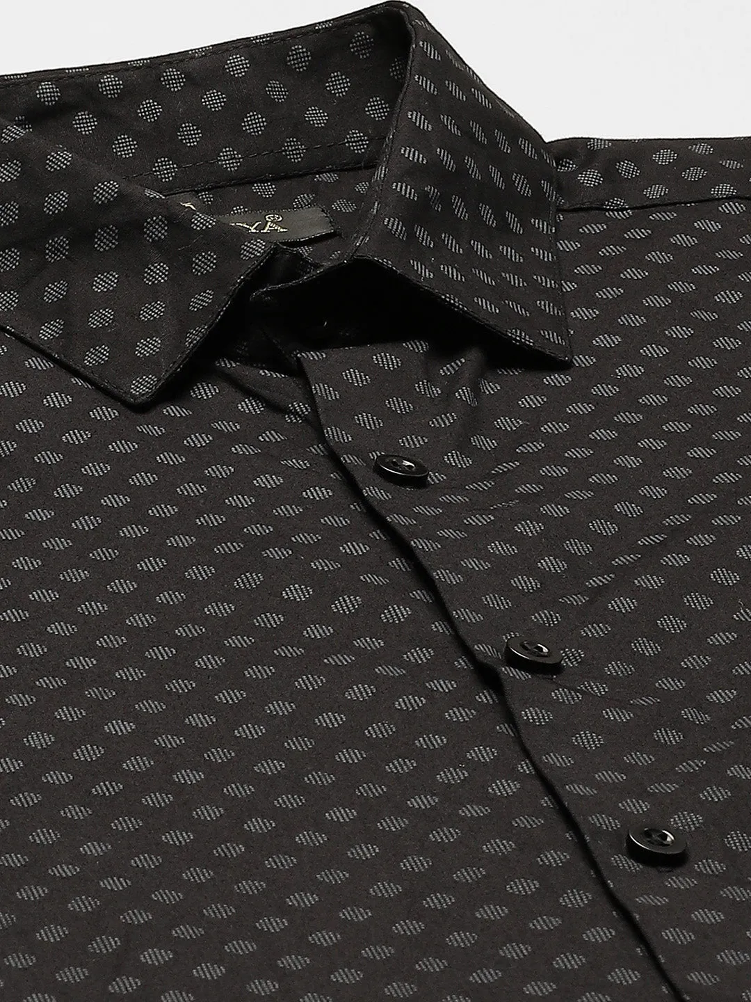 Mens Cotton Black & Grey Printed Formal Shirt - Sojanya