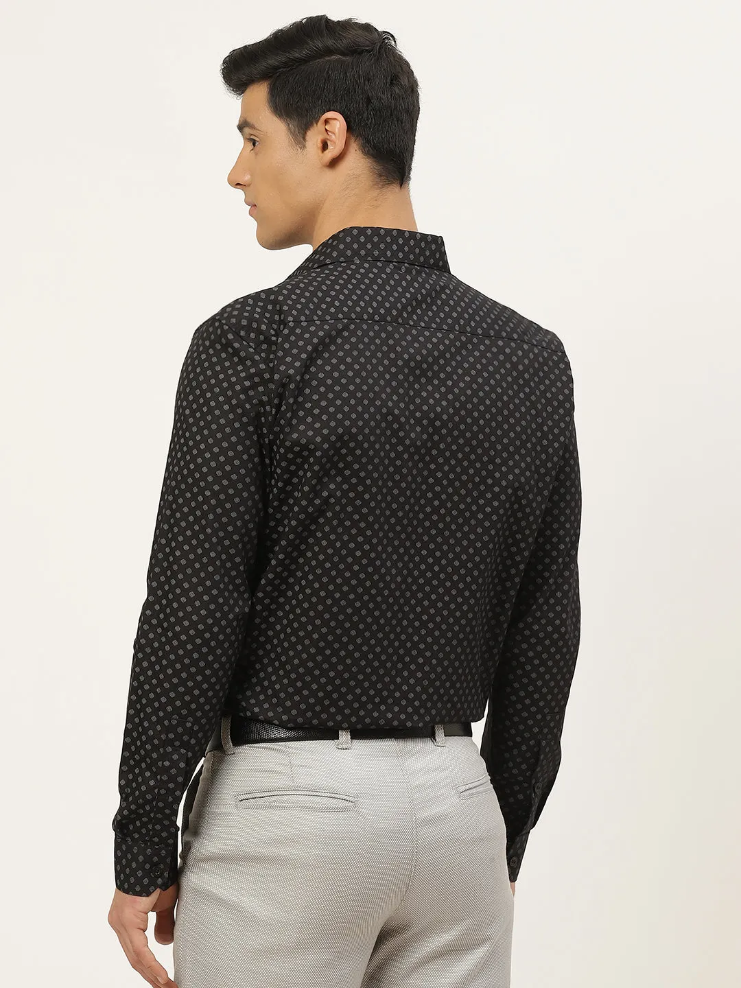 Mens Cotton Black & Grey Printed Formal Shirt - Sojanya