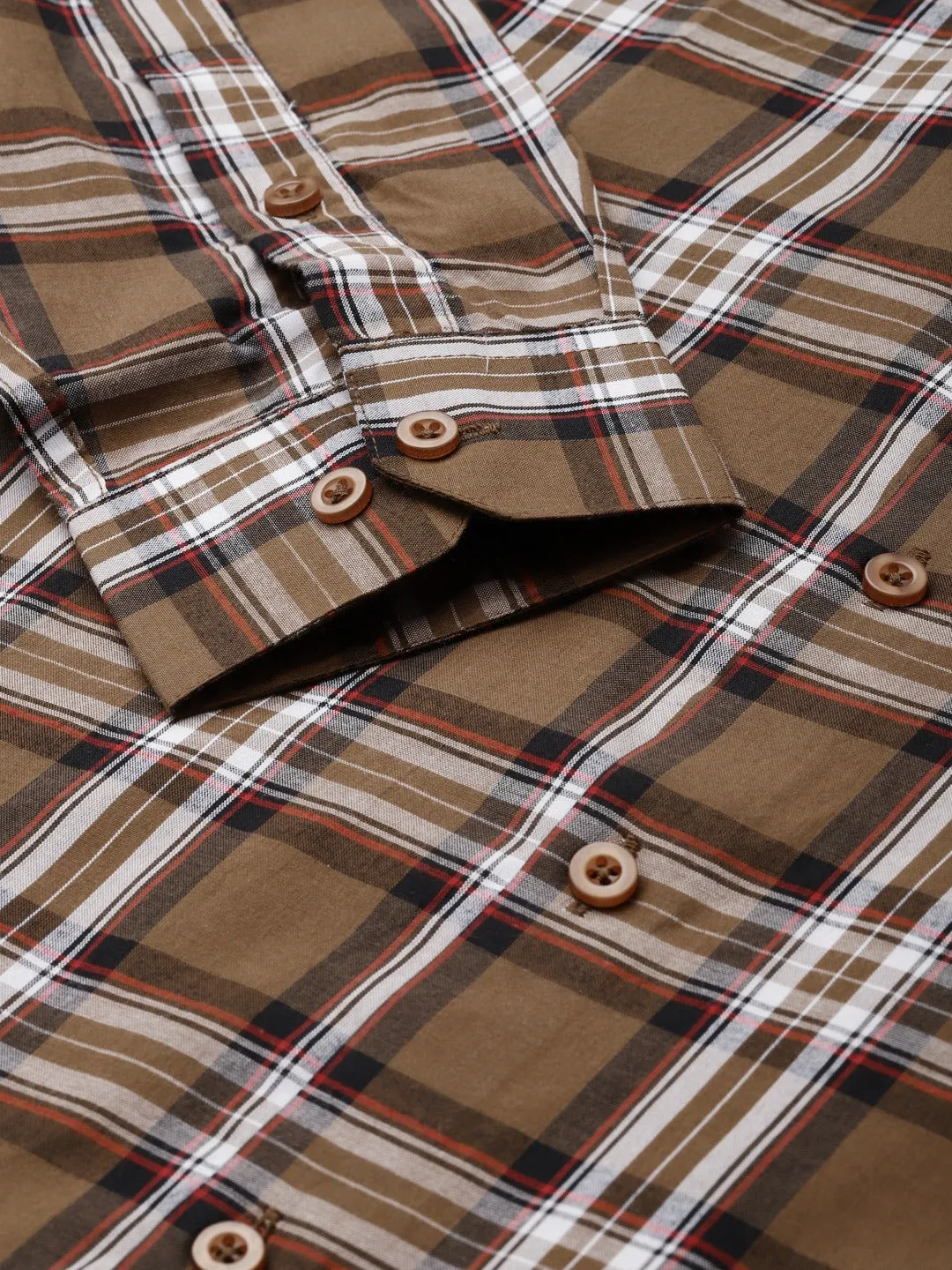 Men's Cotton Brown & White Check Formal Shirt - Sojanya