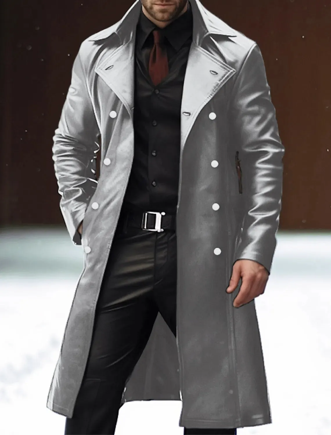 Mens German Officer Leather Trench Coat