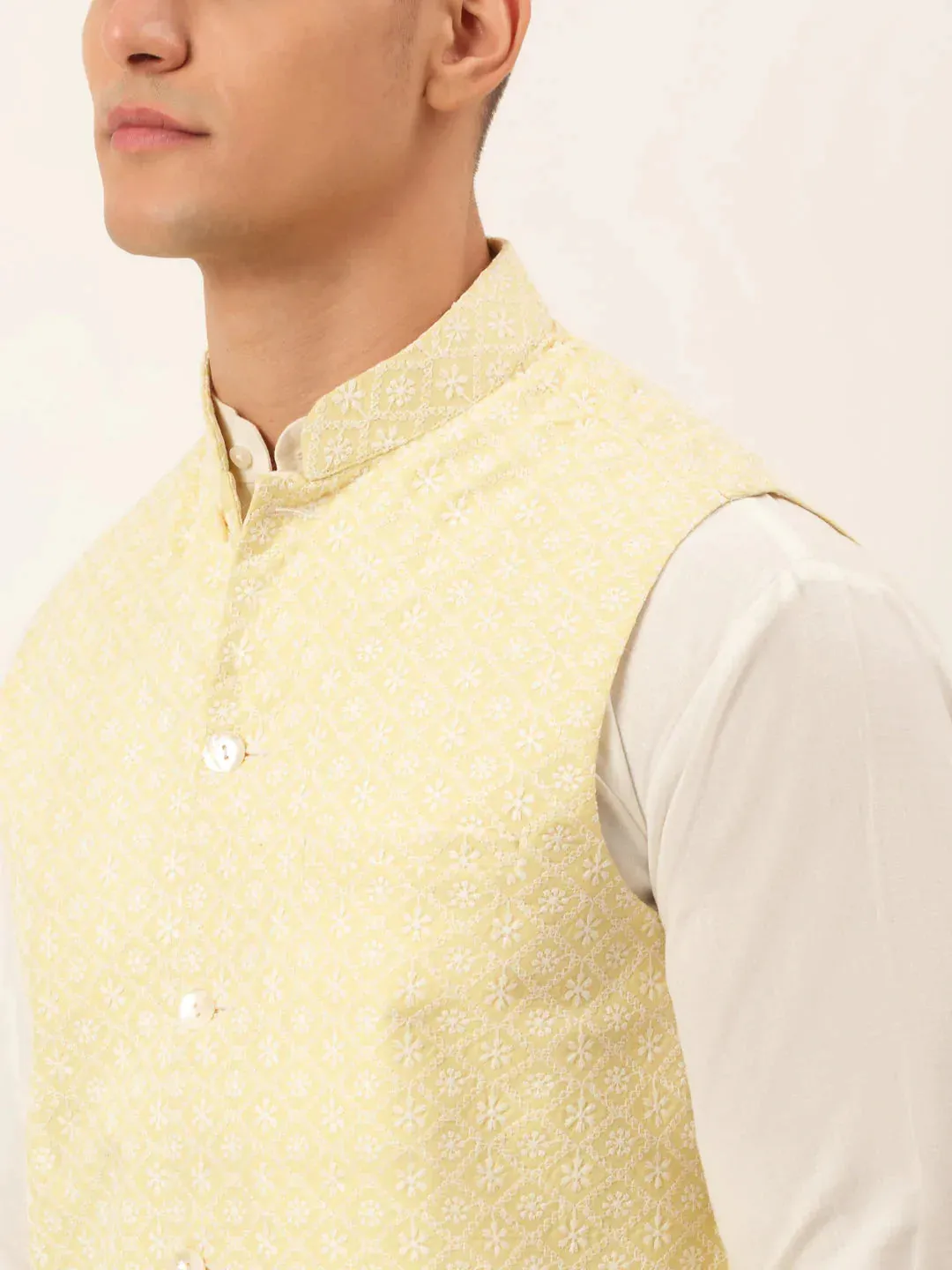 Men'S Lemon Embroidered Nehru Jackets