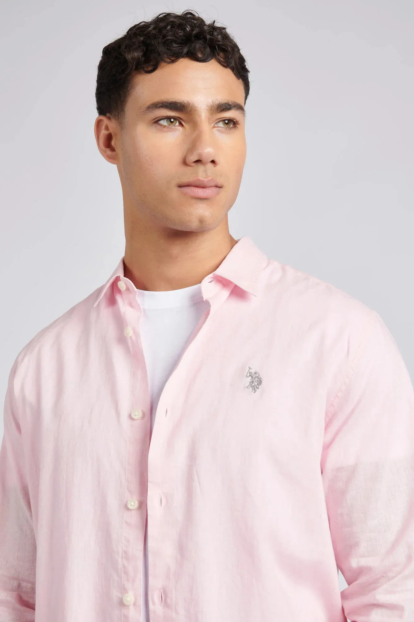 Mens Linen Blend Shirt in Pink a Boo