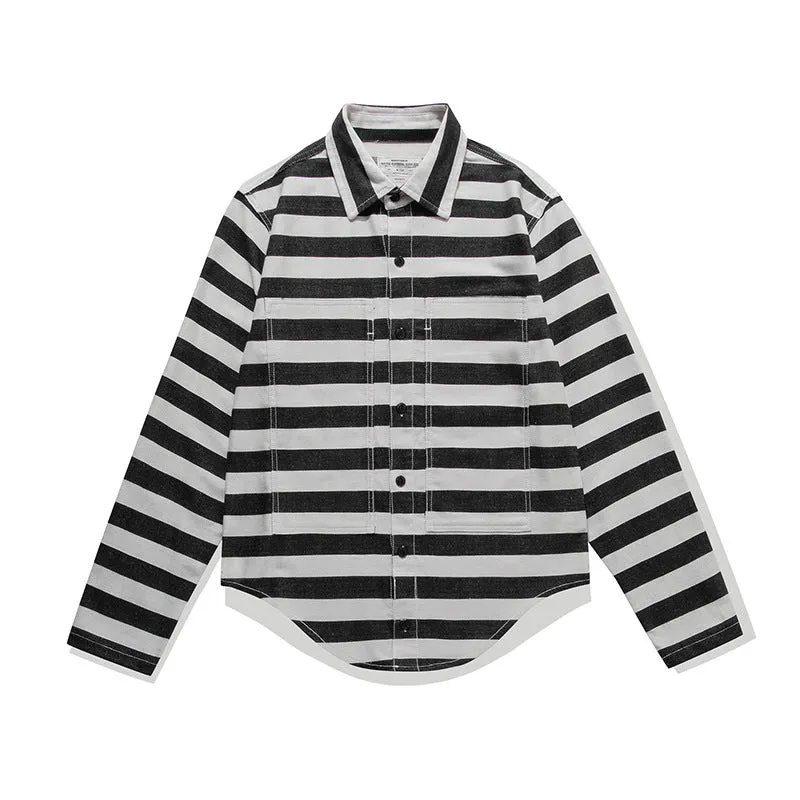 Men's Long Sleeves Striped Moto Shirt