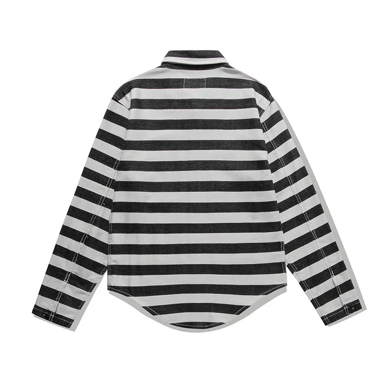 Men's Long Sleeves Striped Moto Shirt