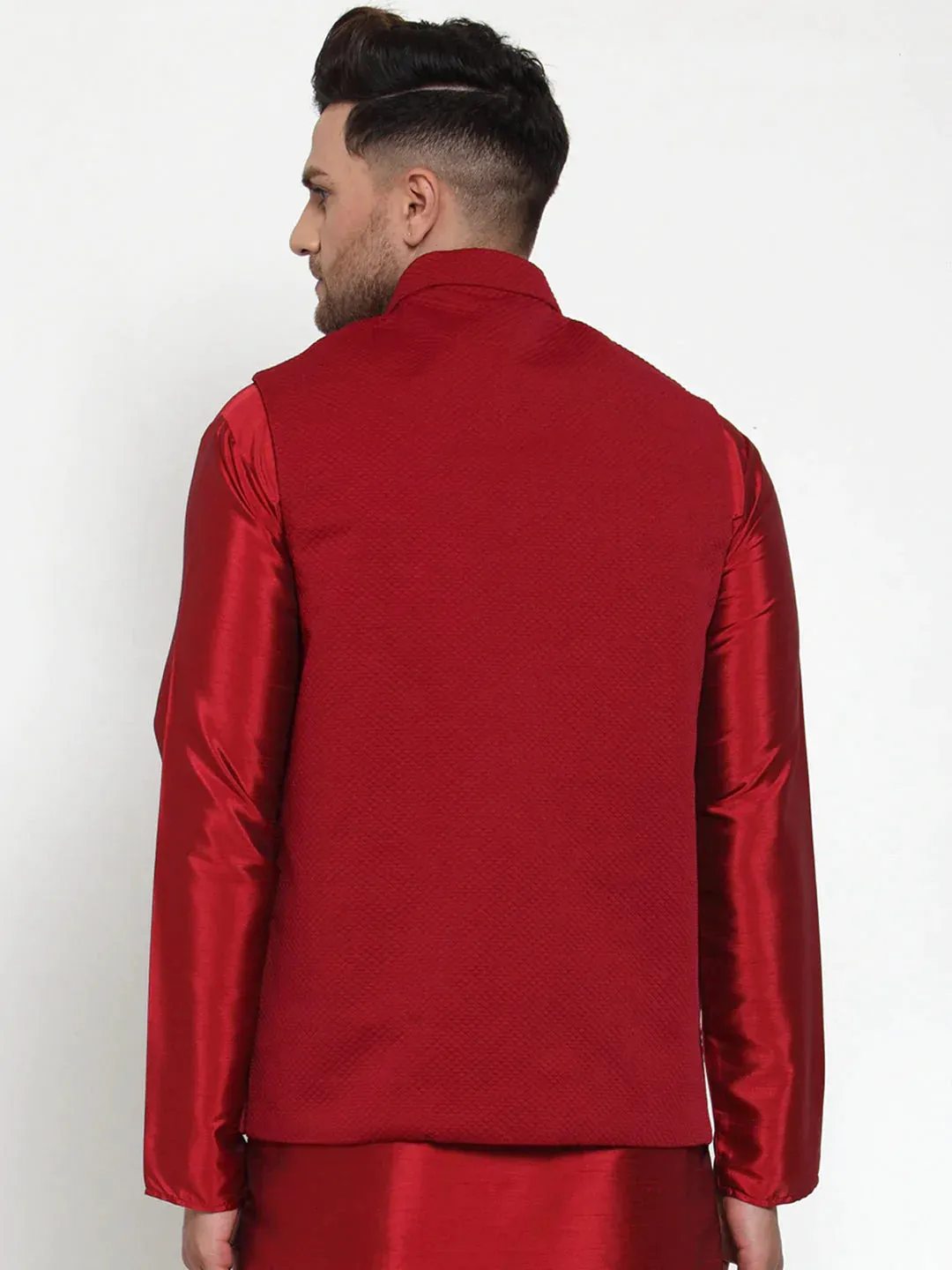 Men'S Maroon Woven Nehru Jacket