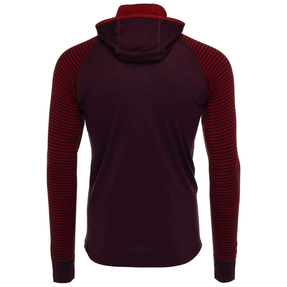 Mens Merino 200 Zip Neck Hoodie (Stripe Wine/Red)