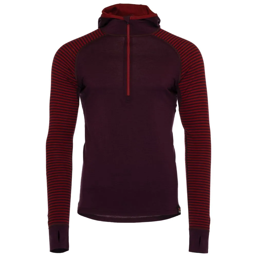 Mens Merino 200 Zip Neck Hoodie (Stripe Wine/Red)