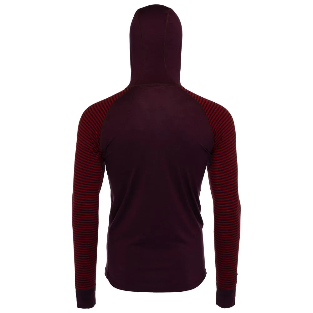 Mens Merino 200 Zip Neck Hoodie (Stripe Wine/Red)