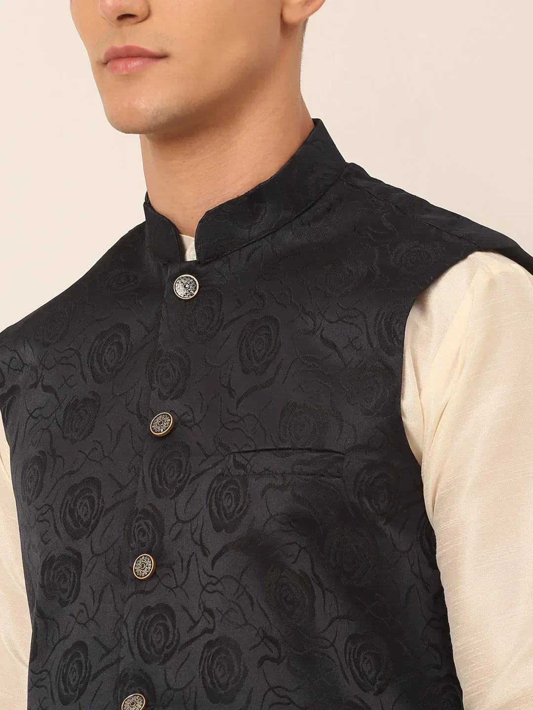 Men'S Navy & Black Embossed Nehru Jacket