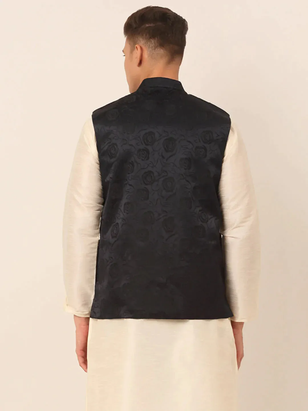 Men'S Navy & Black Embossed Nehru Jacket