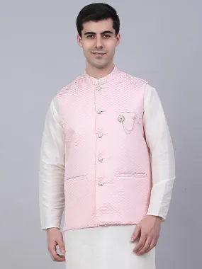 Men'S Pink Woven Design Waistcoats