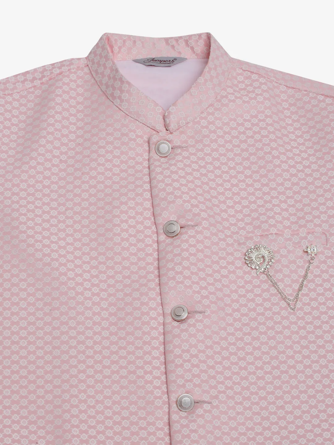 Men'S Pink Woven Design Waistcoats