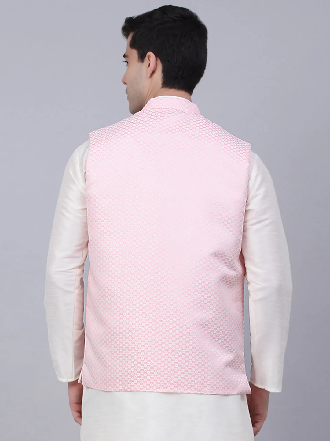 Men'S Pink Woven Design Waistcoats