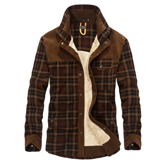 Men's Winter Insulated Jacket – Fleece Coat in Check Cotton