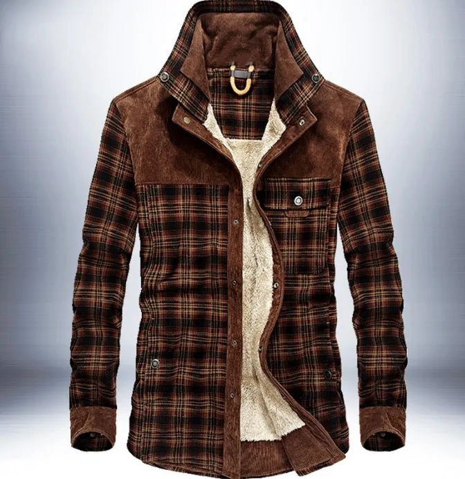 Men's Winter Insulated Jacket – Fleece Coat in Check Cotton