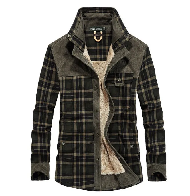 Men's Winter Insulated Jacket – Fleece Coat in Check Cotton