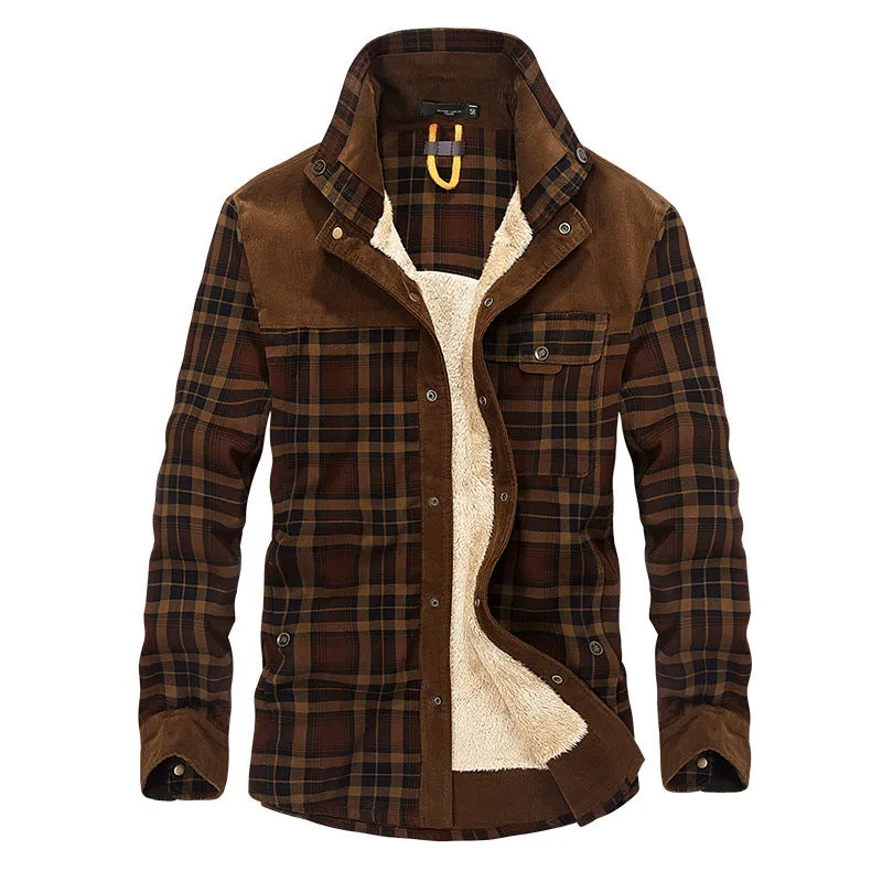 Men's Winter Insulated Jacket – Fleece Coat in Check Cotton