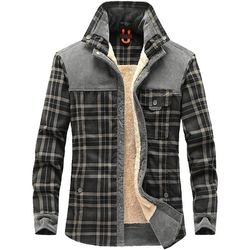 Men's Winter Insulated Jacket – Fleece Coat in Check Cotton