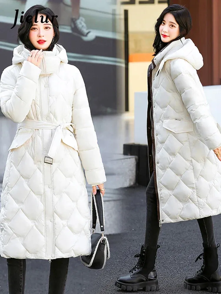 Metaversmall Bright Cotton Jackets for Women Winter Korean Parkas Female Fashion Mid Long Slim Warm White Cofee Khaki Coat Female