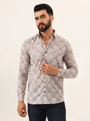 MILLENNIAL MEN Lavender Geometric Pure Cotton Regular Fit Casual Full Sleeve