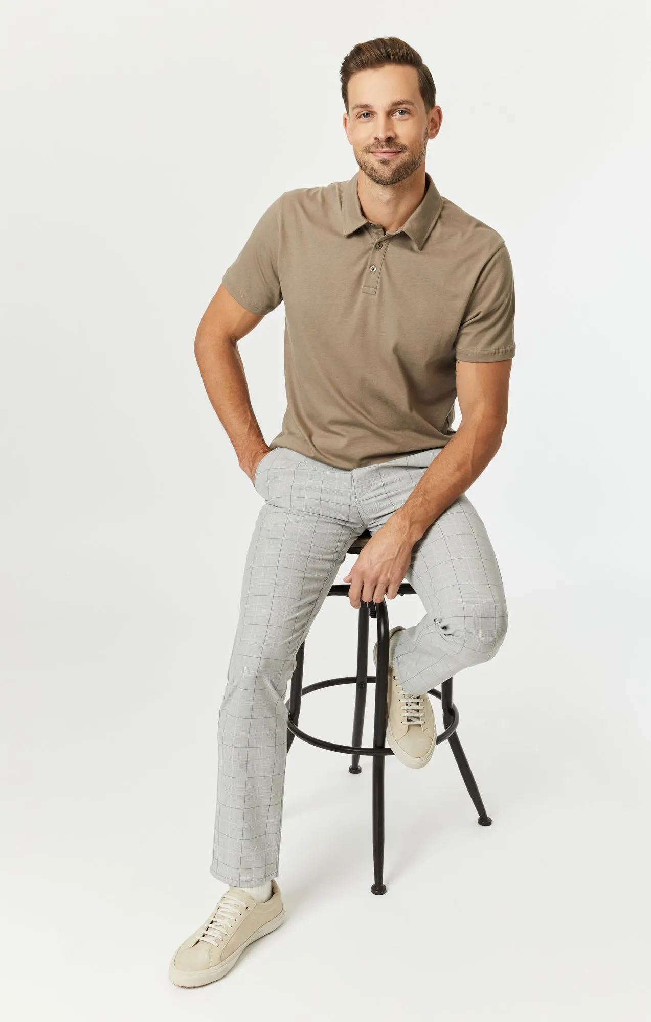 MILTON SLIM STRAIGHT CHINO IN LIGHT GREY CHECK