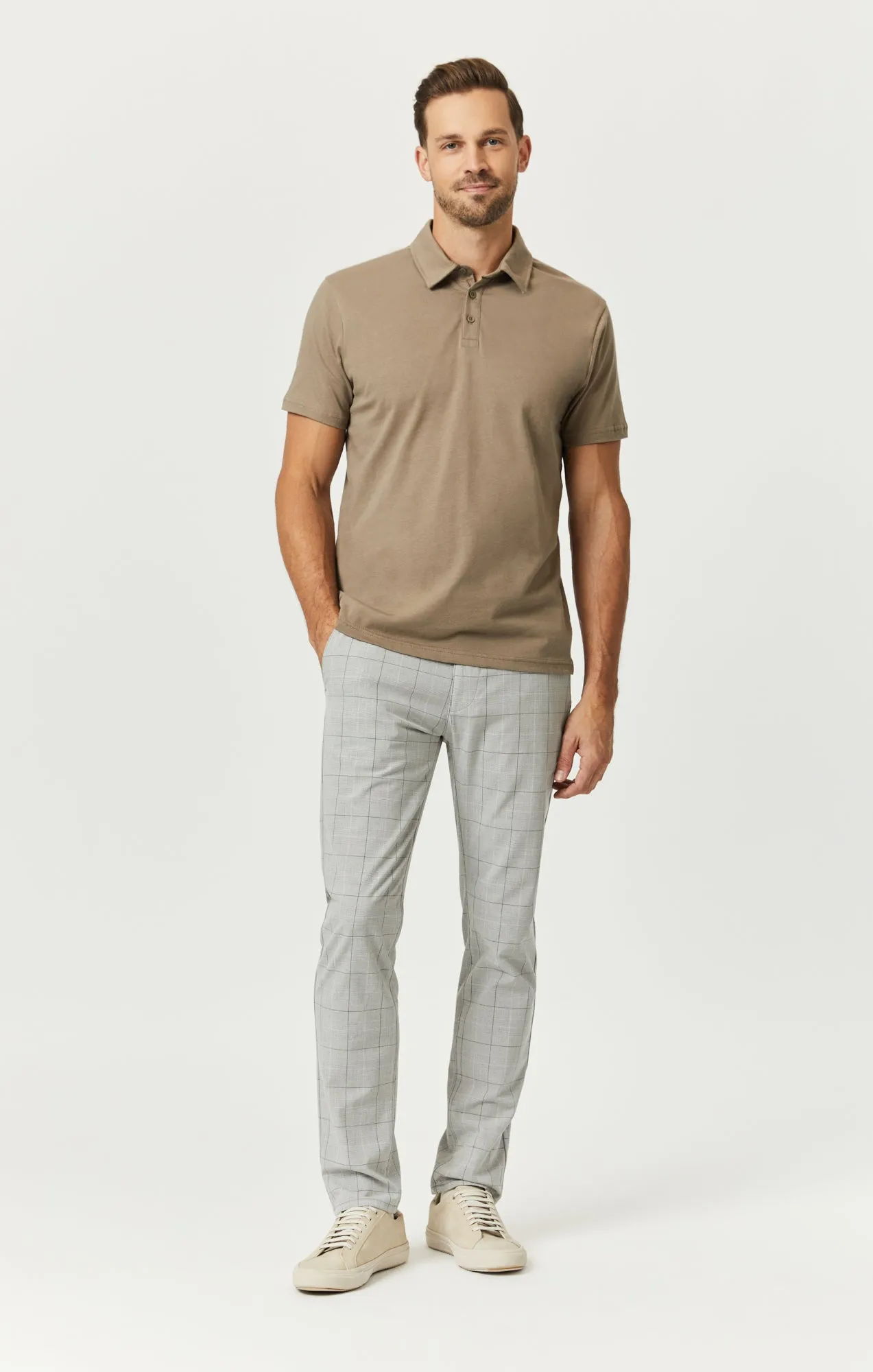 MILTON SLIM STRAIGHT CHINO IN LIGHT GREY CHECK