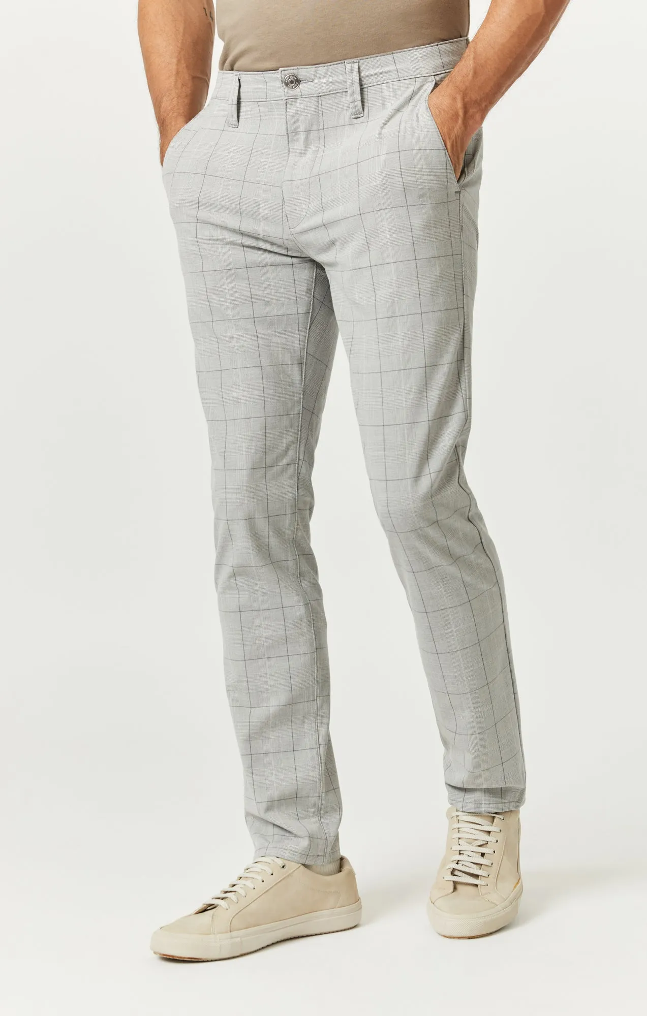 MILTON SLIM STRAIGHT CHINO IN LIGHT GREY CHECK