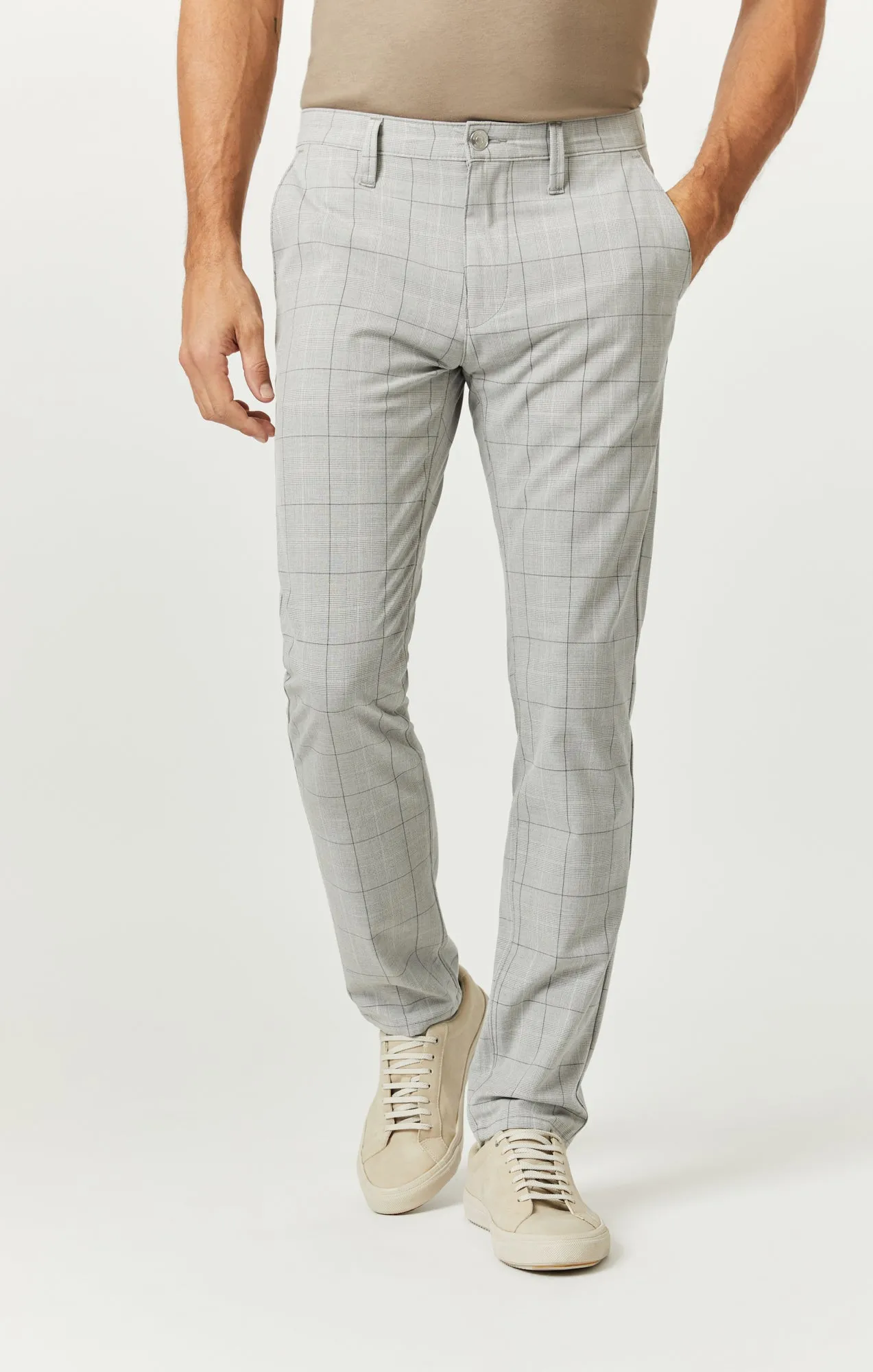 MILTON SLIM STRAIGHT CHINO IN LIGHT GREY CHECK