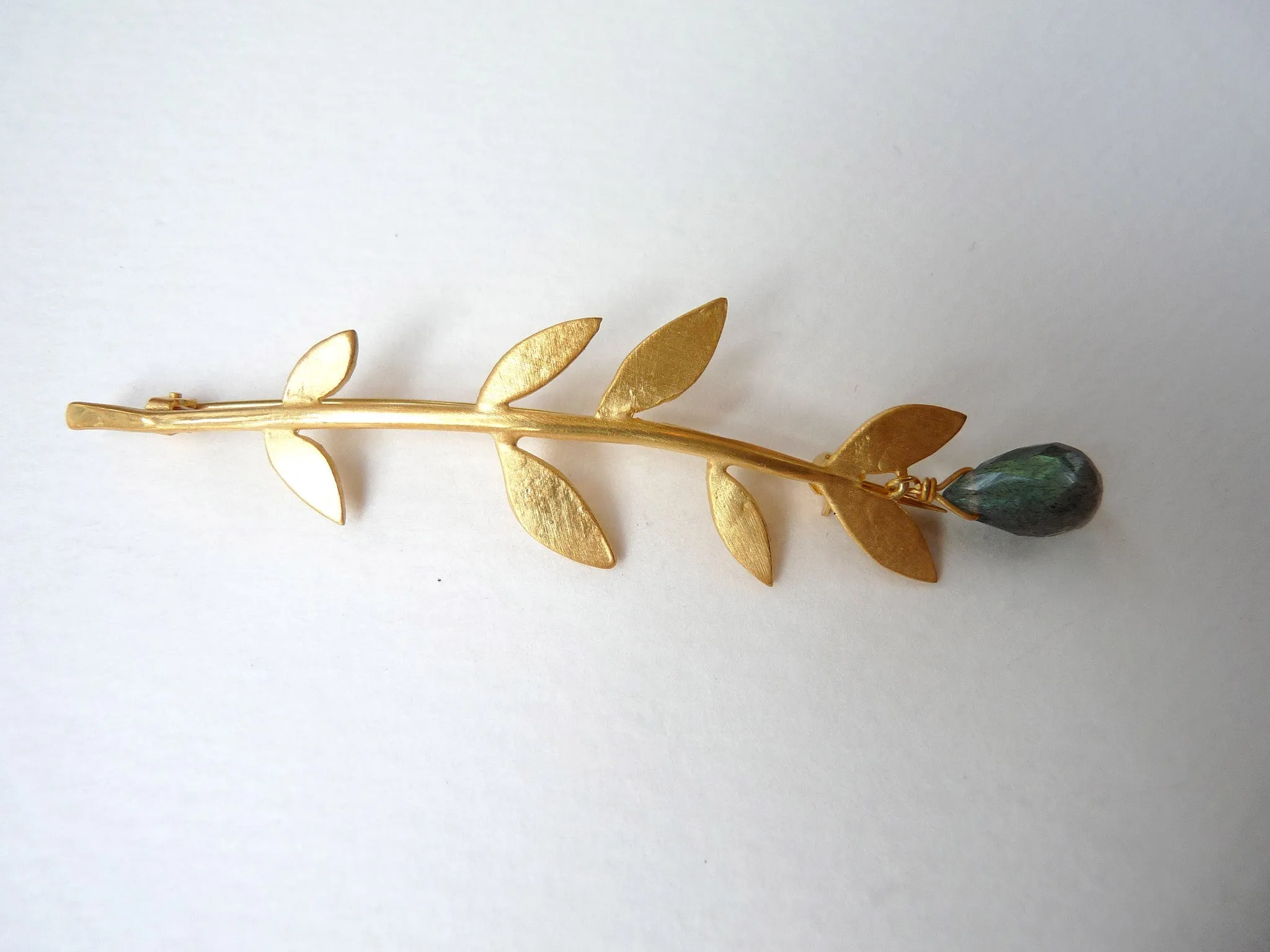 Minty Leaf Brooch With Gemstone