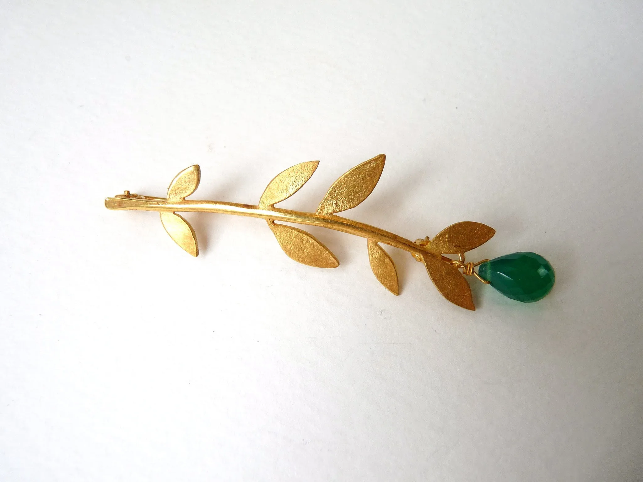 Minty Leaf Brooch With Gemstone