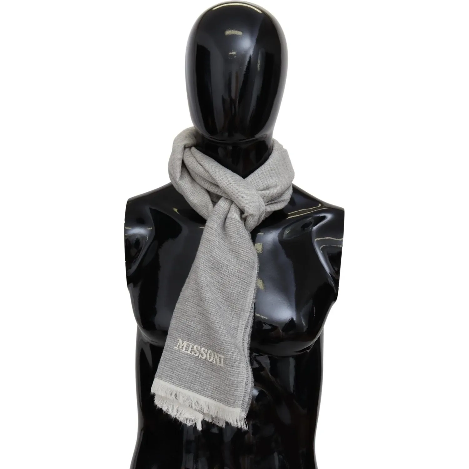 Missoni Elegant Beige Wool Scarf with Embroidery Detail