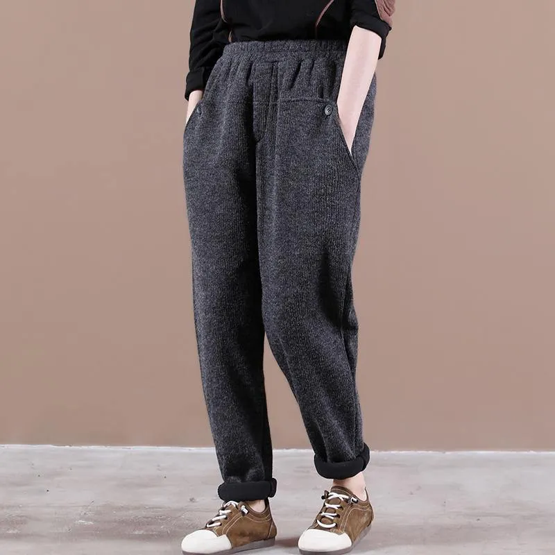 Modern spring wild pants plus size dark gray Work Outfits elastic waist pockets casual pants