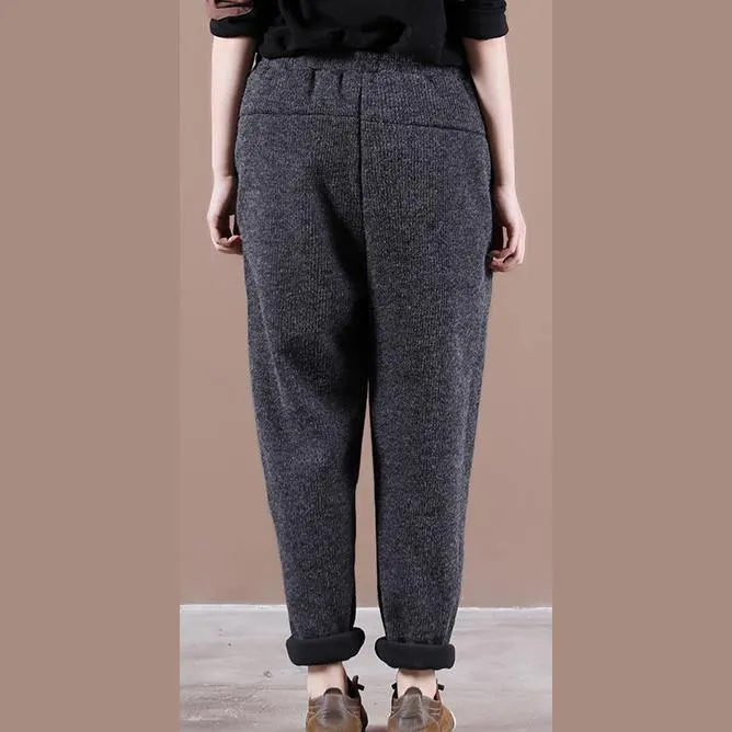 Modern spring wild pants plus size dark gray Work Outfits elastic waist pockets casual pants