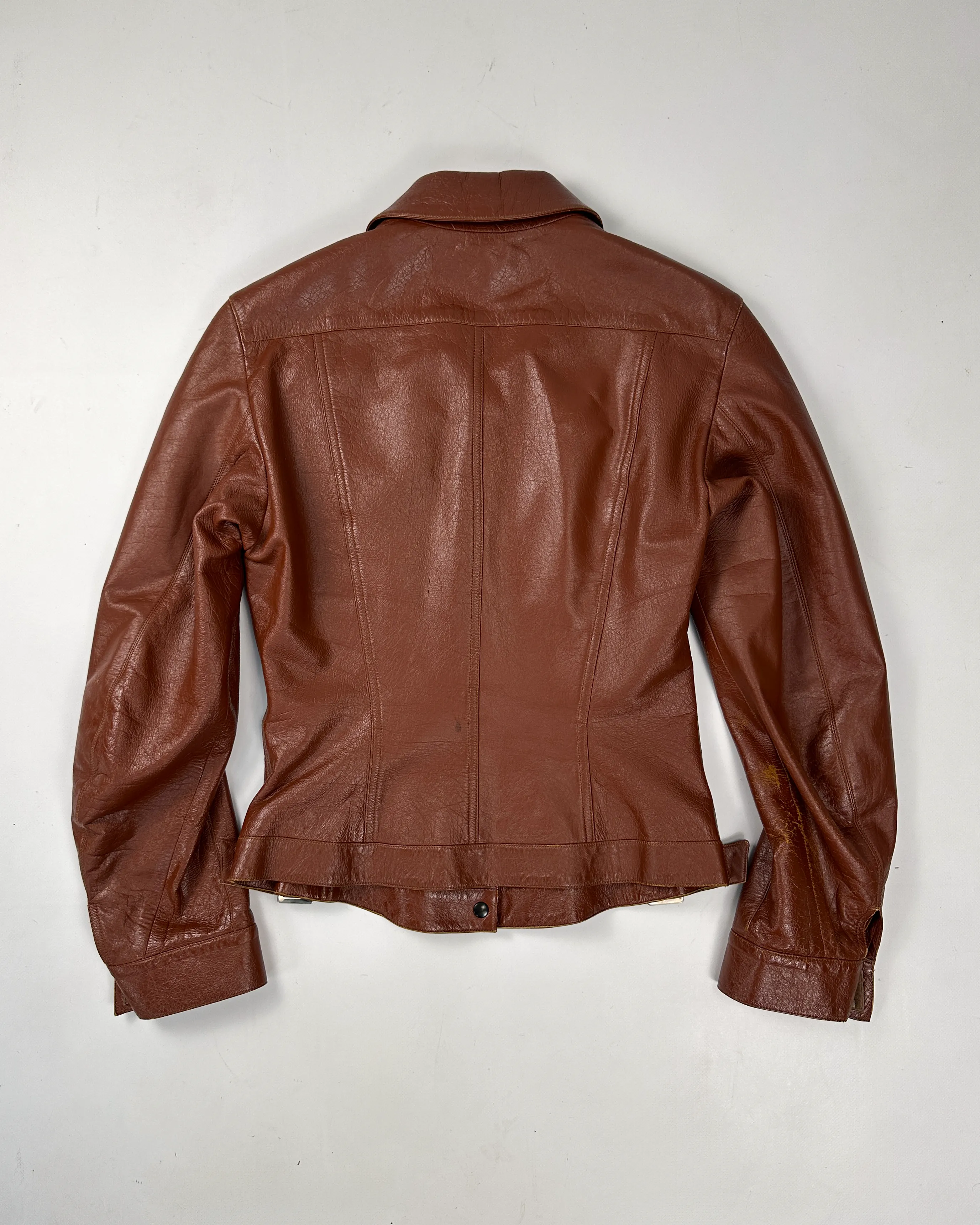 Mugler Brown Leather Fitted Jacket 2000's