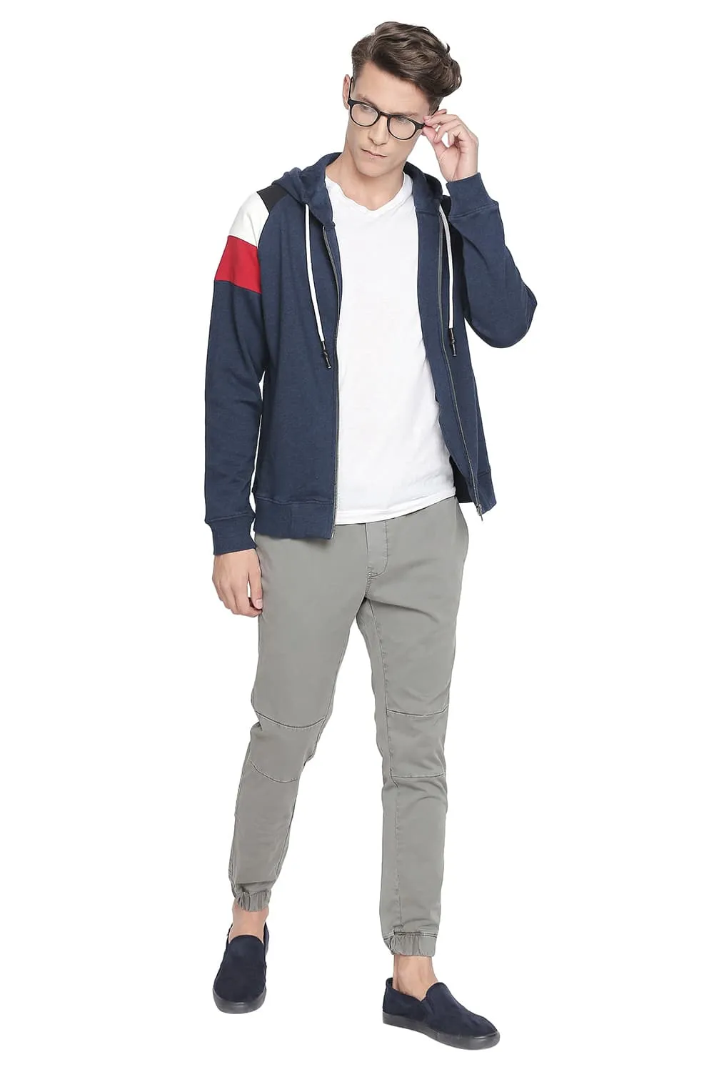 Muscle Fit Color Block Hooded Knit Jacket