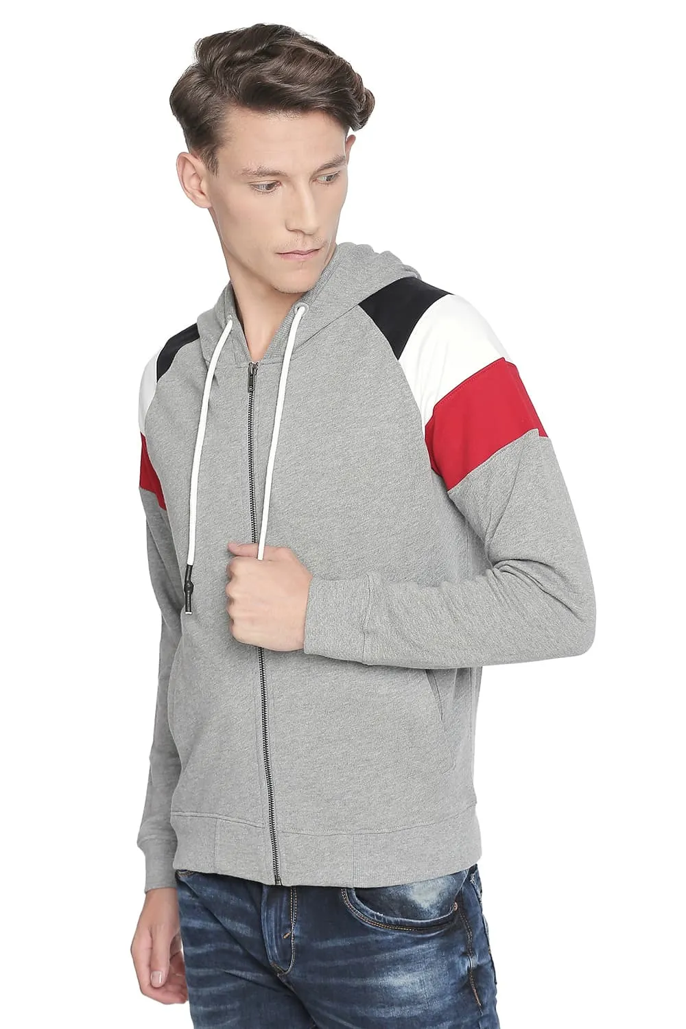 Muscle Fit Color Block Hooded Knit Jacket