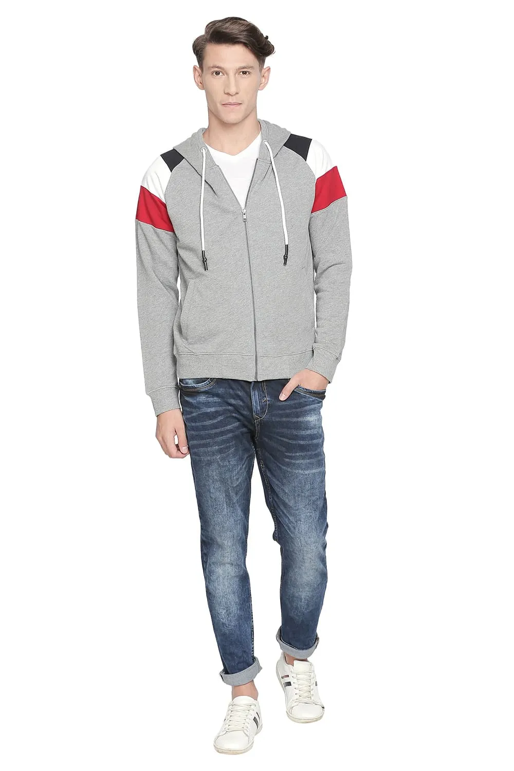 Muscle Fit Color Block Hooded Knit Jacket