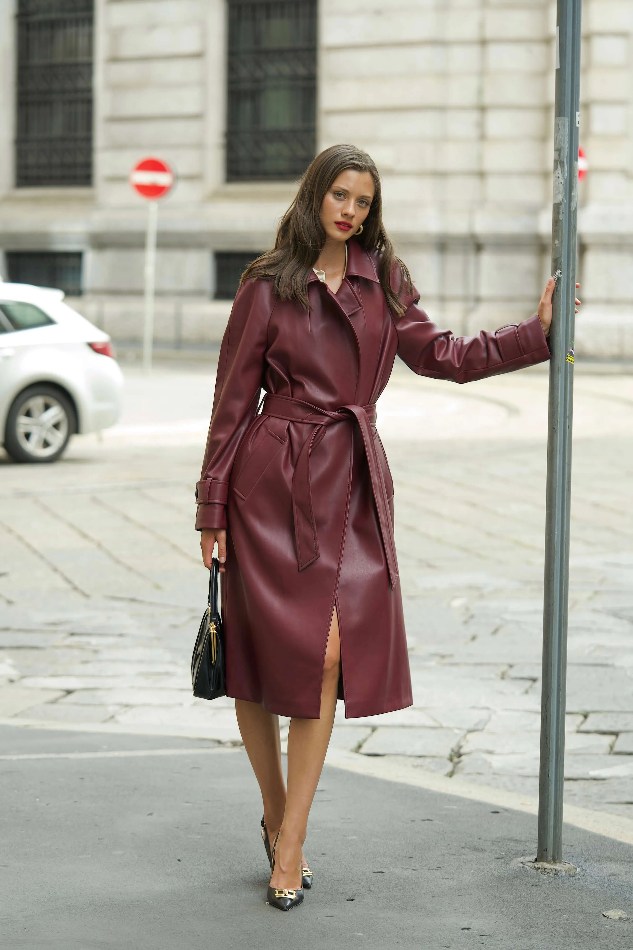 Nadine Faux Leather Trench Coat