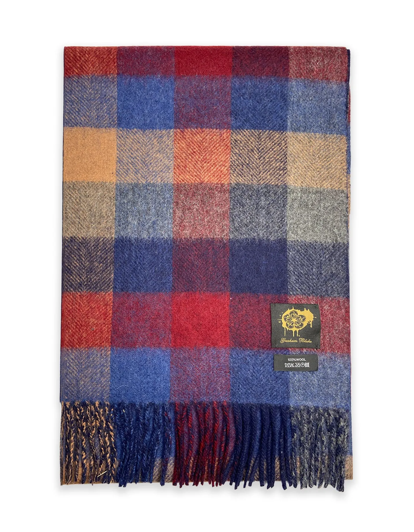 Navy & Red Check Wool Scarf