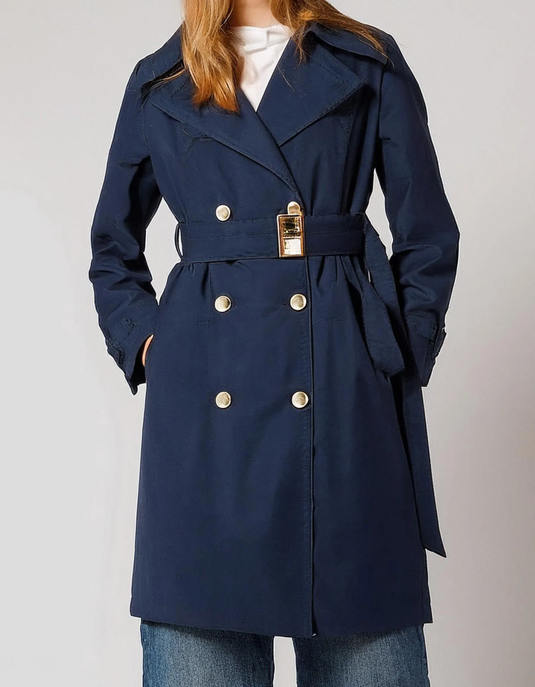 Navy Double-Breasted Trench Coats