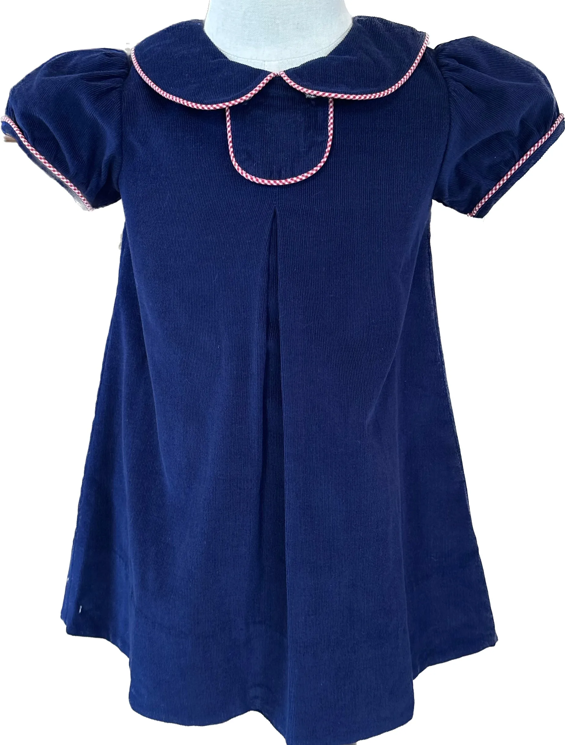 Navy Wale Cord Monogram Tab Dress