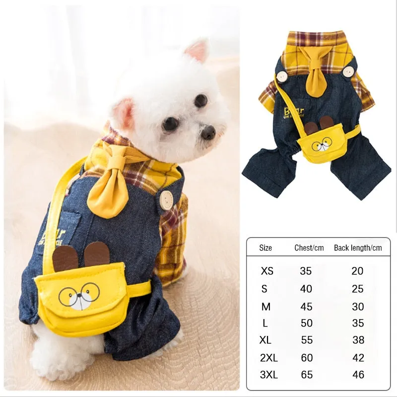 New style Pet Jumpsuit lattice Rompers Dog Hoodie Denim Coat T-Shirt Cat Puppy Jacket Autumn/Winter chihuahua Clothes