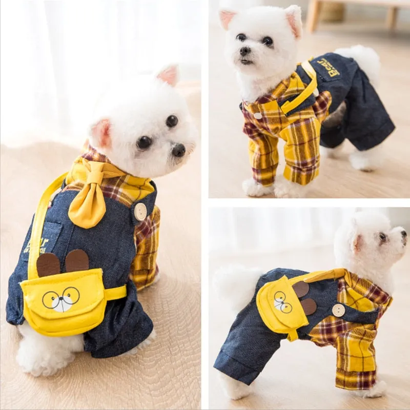 New style Pet Jumpsuit lattice Rompers Dog Hoodie Denim Coat T-Shirt Cat Puppy Jacket Autumn/Winter chihuahua Clothes