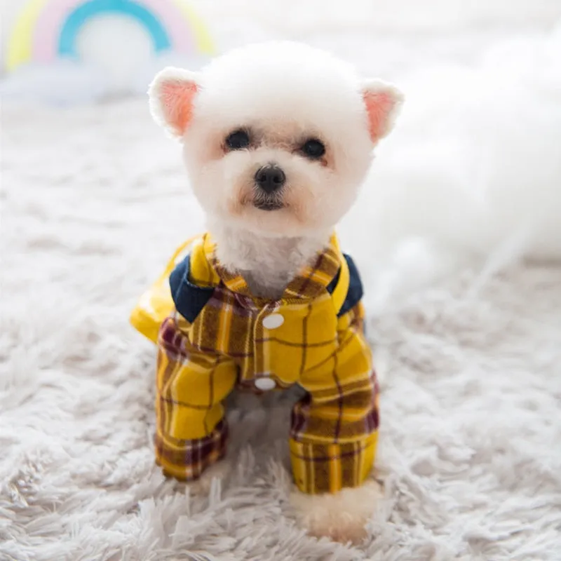 New style Pet Jumpsuit lattice Rompers Dog Hoodie Denim Coat T-Shirt Cat Puppy Jacket Autumn/Winter chihuahua Clothes