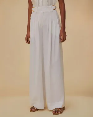 Off-White Linen Low Waist Pants